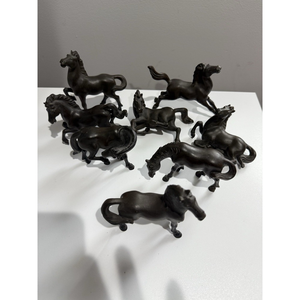 Set Of 8 Horse Figurine Laying Down Standing Brown Resin Marked WA Bronco Pony Q - Picture 2 of 6